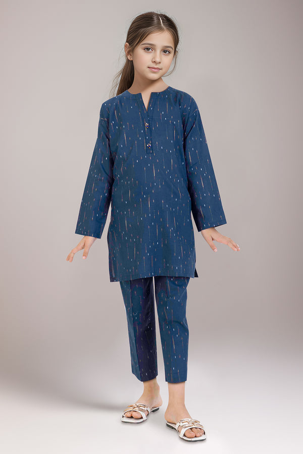 Stitched Cotton Jacquard Shirt/trouser For Kids