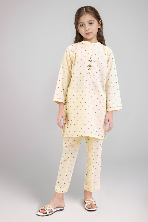 Stitched Cotton Jacquard Shirt/trouser For Kids