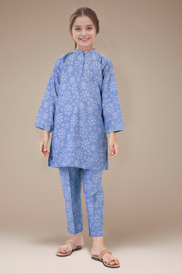 Stitched Cotton Jacquard Shirt/trouser For Kids