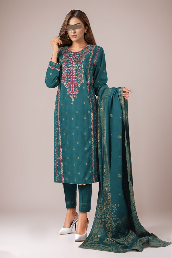 Embroidered Cotton Jacquard Stitched 3 Piece