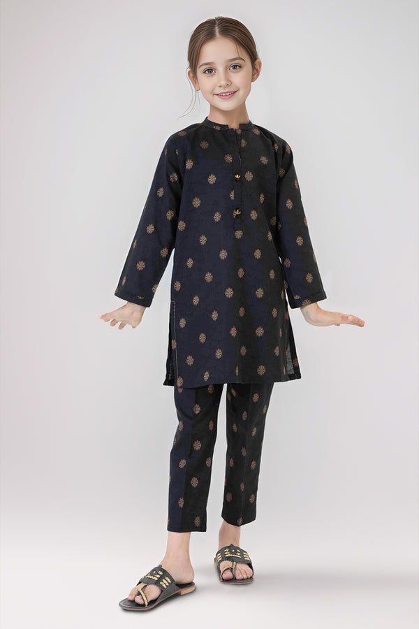 Stitched Cotton Jacquard Shirt/trouser For Kids