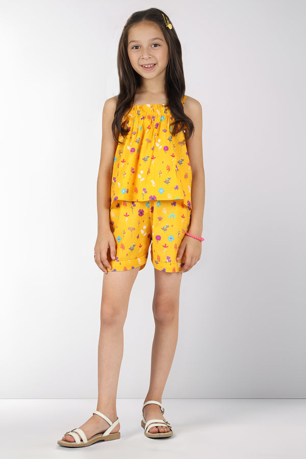 Stitched Cotton Dobby Tropical Printed Top & Shorts Co-ord Set For Kids