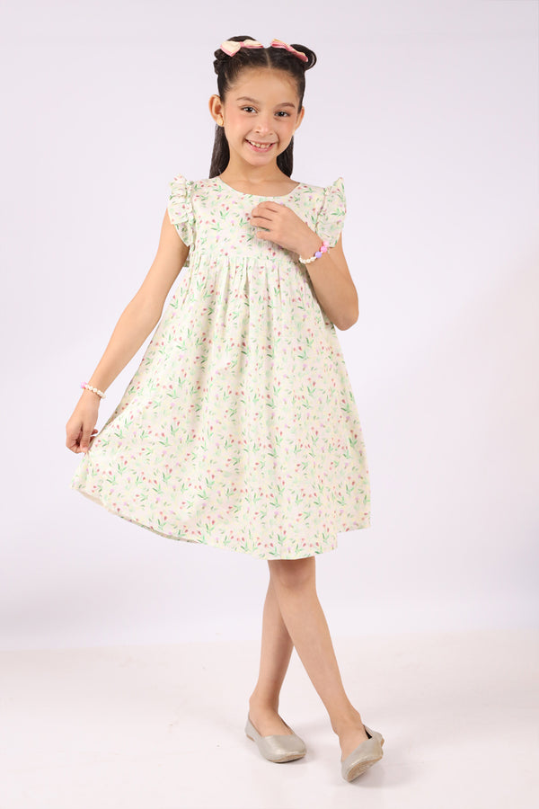 Stitched Cotton Dobby Printed Bib Collar A-line Ddress