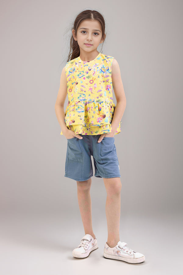 Stitched Cotton Dobby ruffle peplum top For Kids