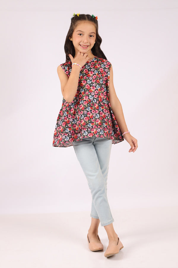 Stitched Cotton Dobby Printed Ruffle Peplum top  For Kids