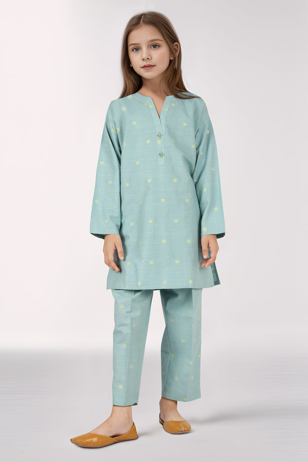 Stitched Cotton Jacquard Shirt/trouser For Kids