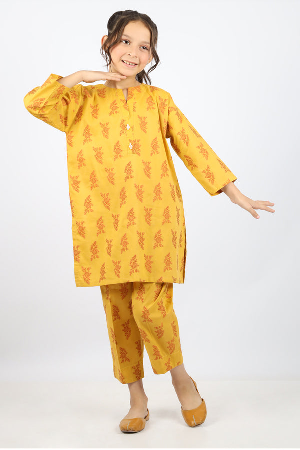 Stitched Cotton Jacquard Shirt/trouser For Kids