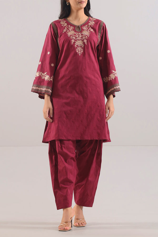 Embroidered Cotton Jacquard Stitched 2 Piece (Shirt/Trouser)