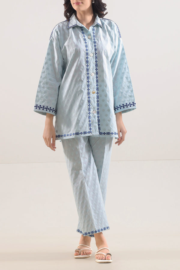 Embroidered Cotton Jacquard Stitched 2 Piece (Shirt/Trouser)