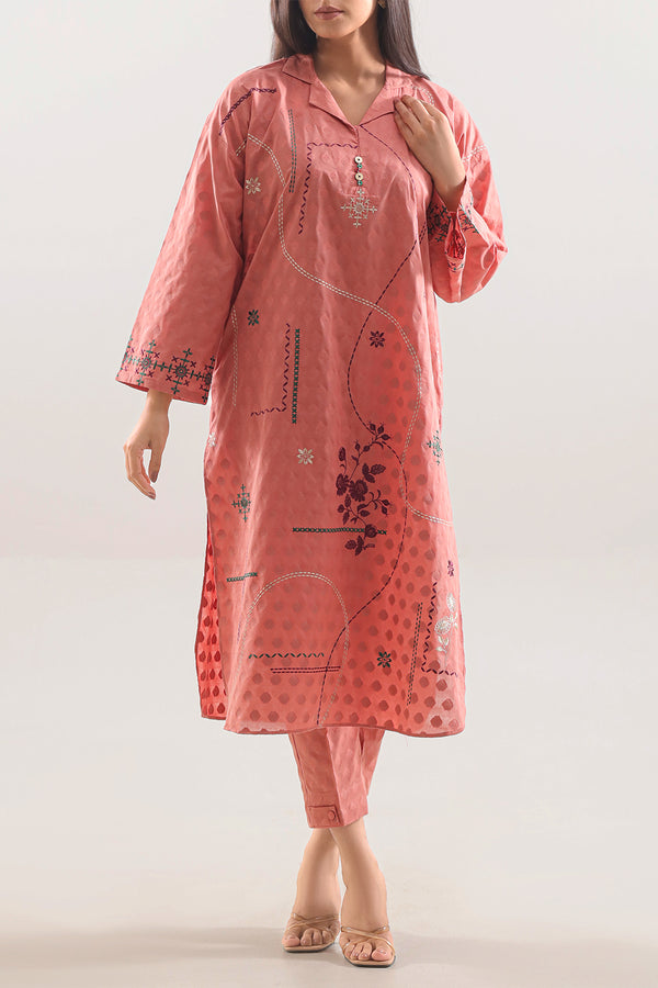 Embroidered Cotton Jacquard Stitched 2 Piece (Shirt/Trouser)