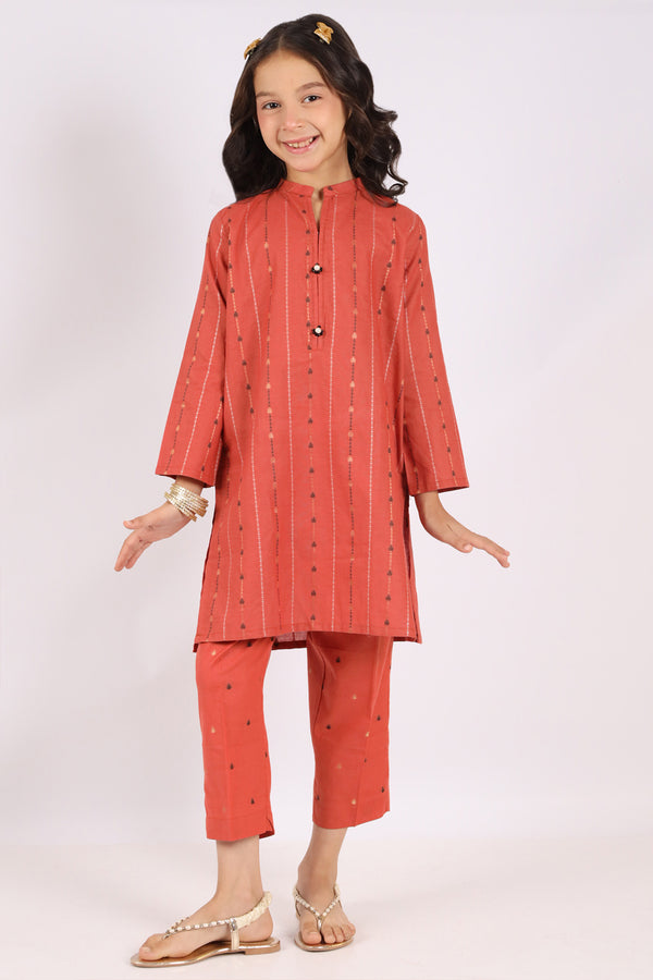 Stitched Cotton Jacquard Shirt/trouser For Kids