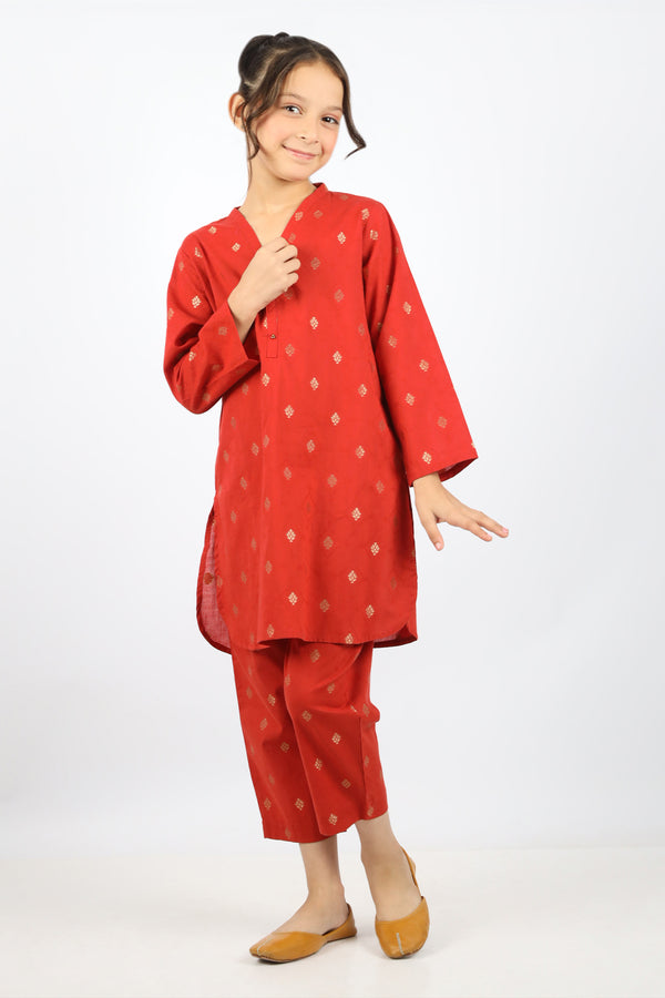 Stitched Cotton Jacquard Shirt/trouser For Kids