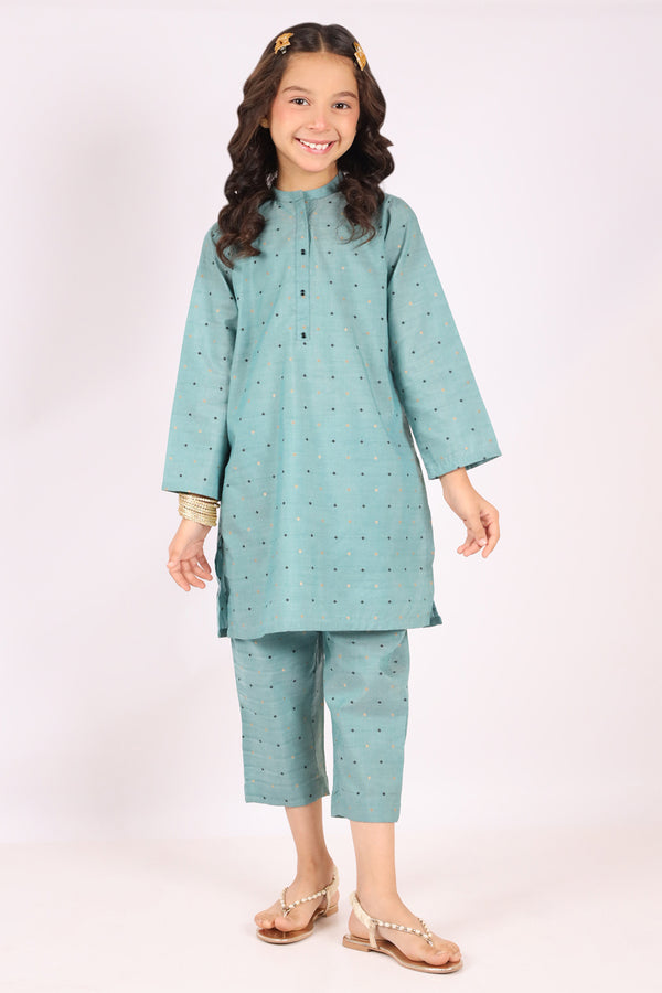 Stitched Cotton Jacquard Shirt/trouser For Kids