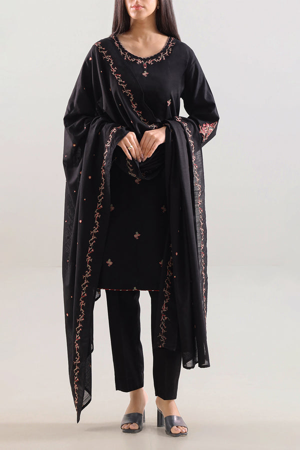 Solid Embroidered Soft Touch Cotton Stitched 3 Piece