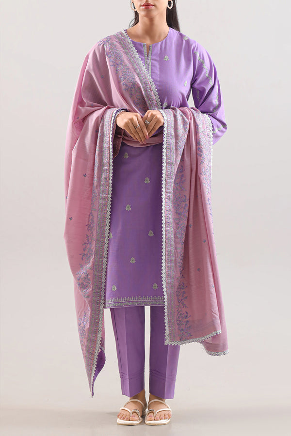 Solid Embroidered Soft Touch Cotton Stitched 3 Piece