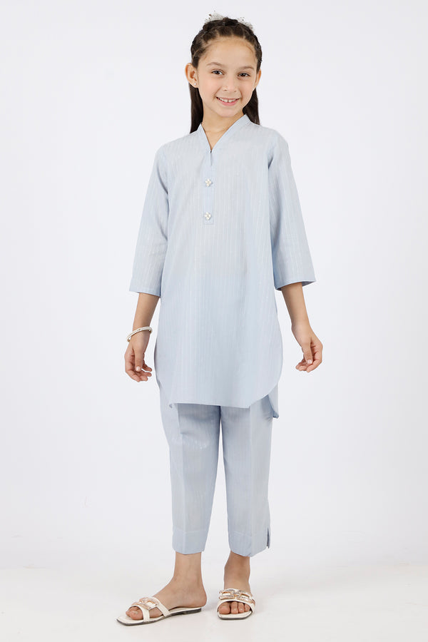 Stitched Cotton Jacquard Shirt/trouser For Kids