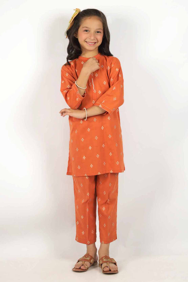 Stitched Cotton Jacquard Shirt/trouser For Kids