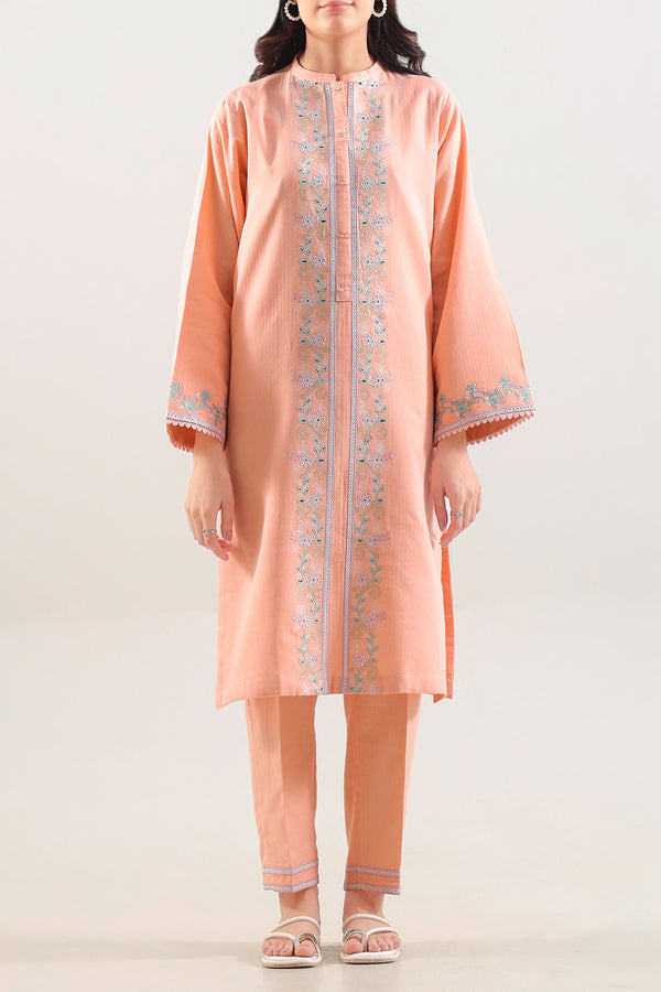 Solid Embroidered Cotton Stitched 2 Piece (Shirt/Trouser)