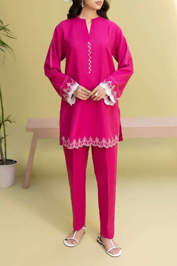 Solid Embroidered Cotton Stitched 2 Piece (Shirt/Trouser)