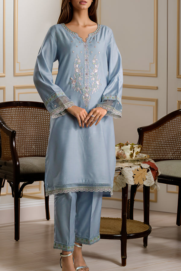 Luxury Pret Embroidered Zari Silk Touch  Stitched Shirt