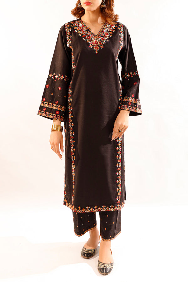 Solid Embroidered Zari Stript Stitched 2 Piece (Shirt/Trouser)