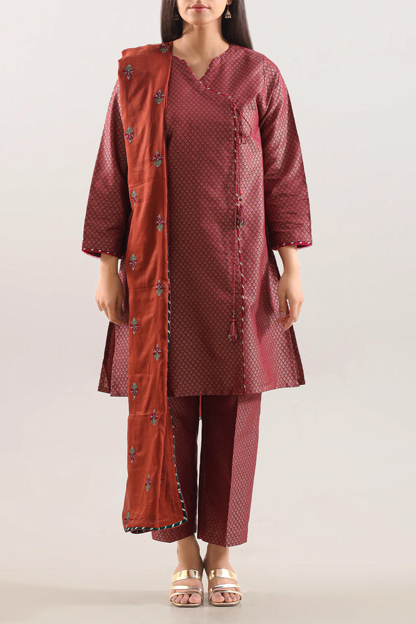 Luxury Pret Embroidered Cotton Jacquard Stitched 3 Piece