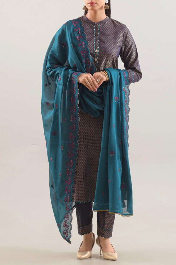 Luxury Pret Embroidered Cotton Jacquard Stitched 3 Piece