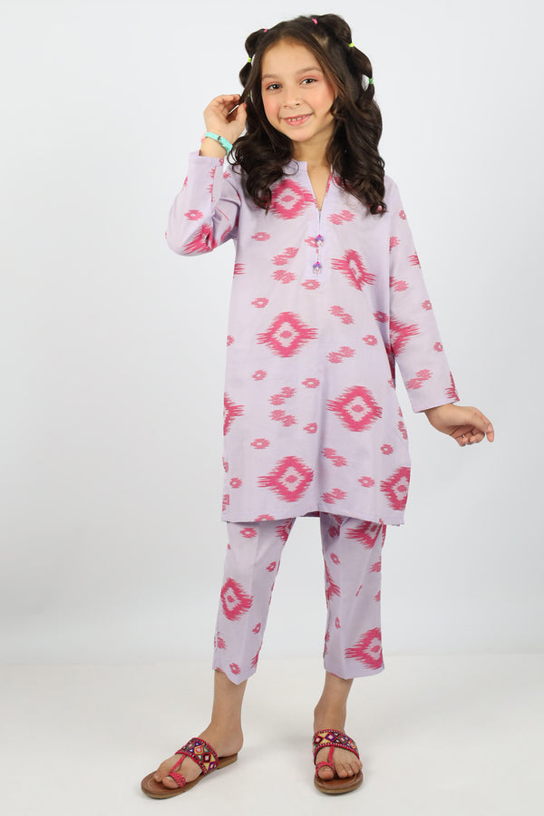 Stitched Cotton Jacquard Shirt/trouser For Kids