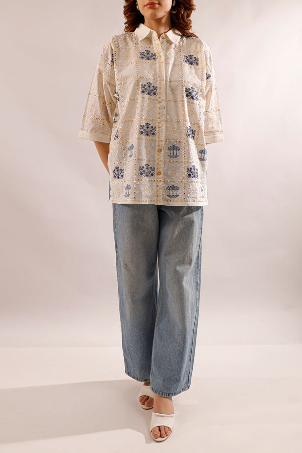 Solid Embroidered  Reverse Jacquard Stitched Shirt