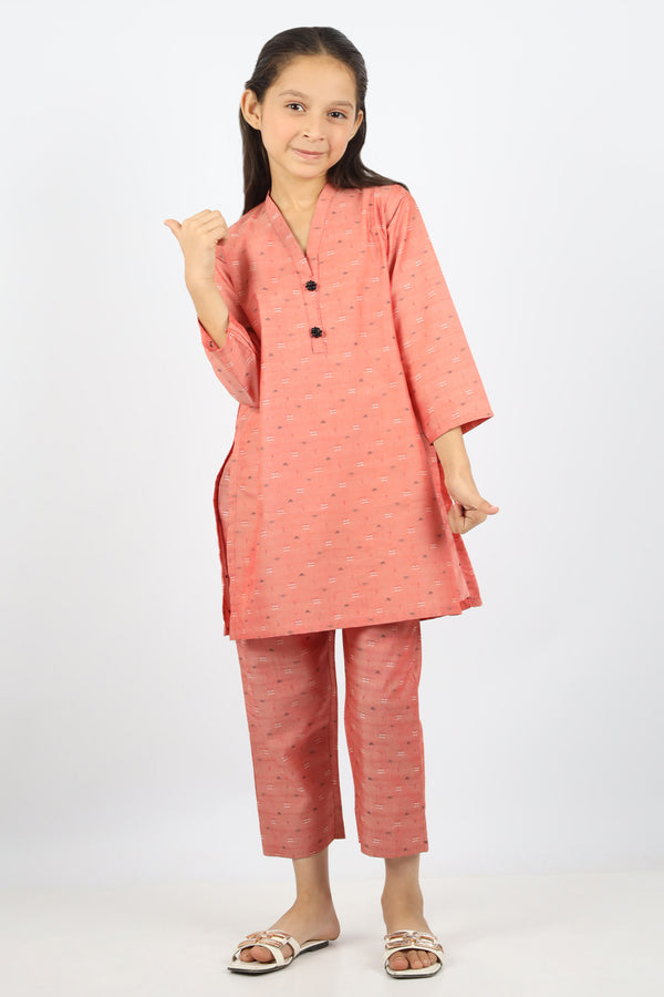 Stitched Cotton Jacquard Shirt/trouser For Kids