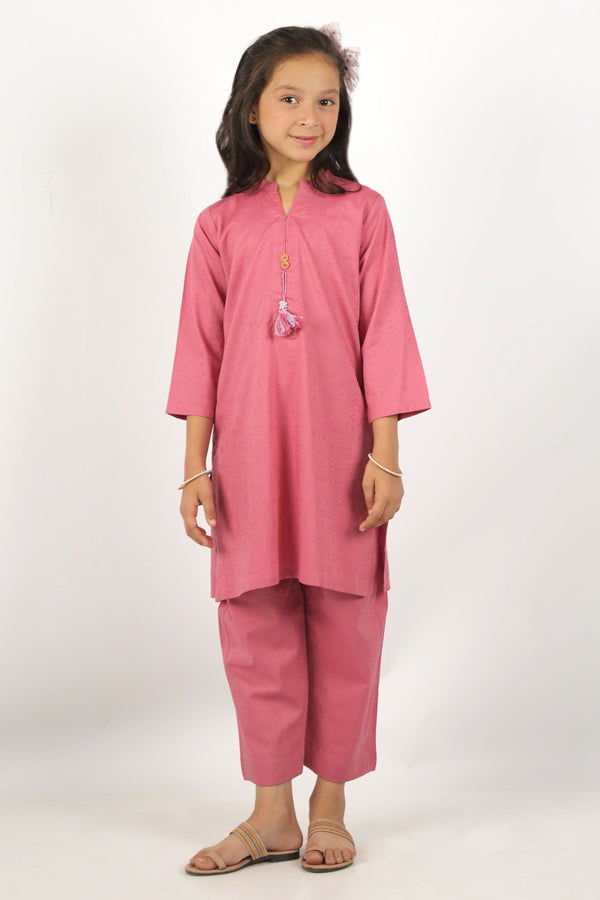 Stitched Cotton Jacquard Shirt/trouser For Kids