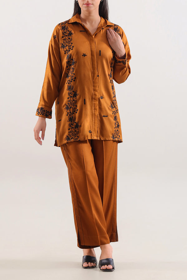 Solid Embroidered Dobby Crepe Stitched 2 Piece (Shirt/Trouser)