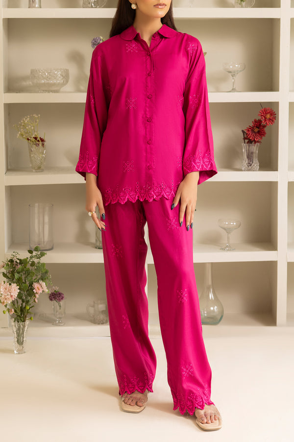 Solid Embroidered Dobby Crepe Stitched 2 Piece (Shirt/Trouser)