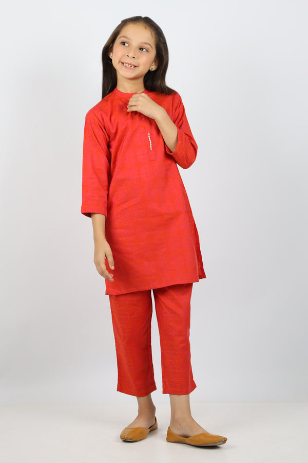 Stitched Cotton Jacquard Shirt/trouser For Kids