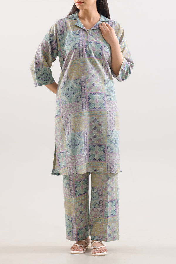 Printed Slub Cotton Stitched Shirt