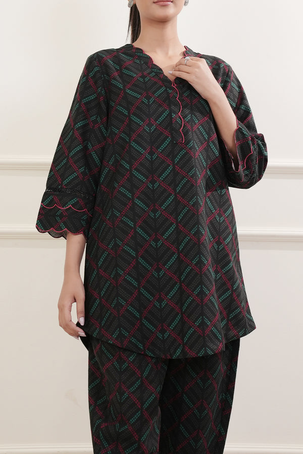 Printed Embroidered Khaddar Stitched Shirt