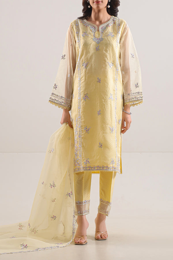 Luxury Pret Embroidered Self Jacquard Stitched 3 Piece