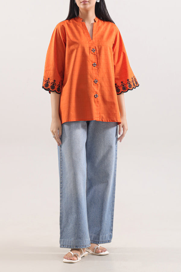 Embroidered Cotton Jacquard Stitched Fusion Tops