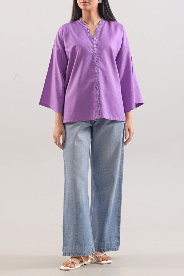 Embroidered Cotton Jacquard Stitched Fusion Tops