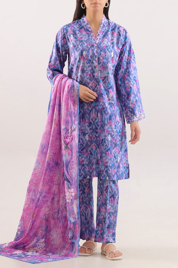 Printed Embroidered Cotton Jacquard Stitched 3 Piece