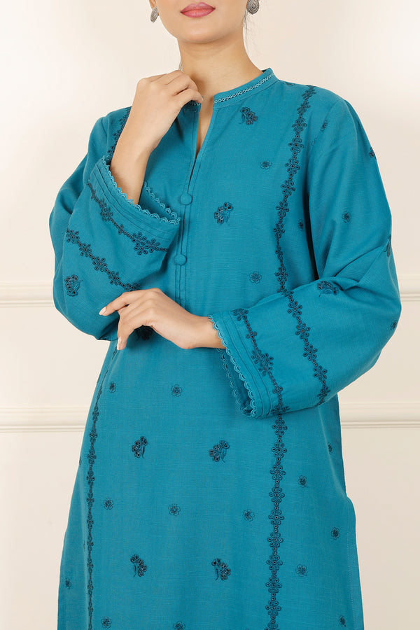 Solid+Emb Khaddar Stitched 2 Piece (Shirt/Trouser)