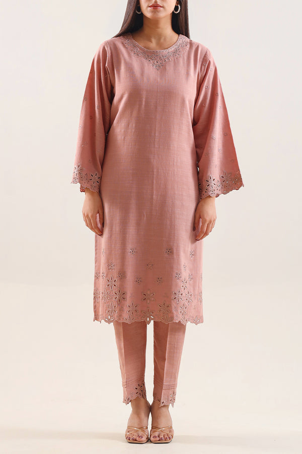 Solid Embroidered Khaddar Stitched 2 Piece (Shirt/Trouser)