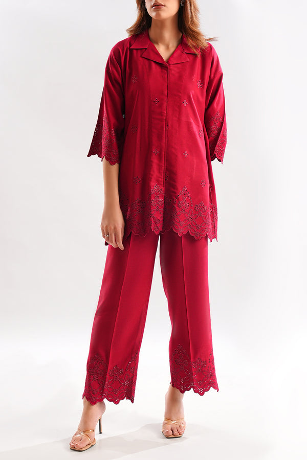 Solid Embroidered Smooth Flow Stitched 2 Piece (Shirt/Trouser)