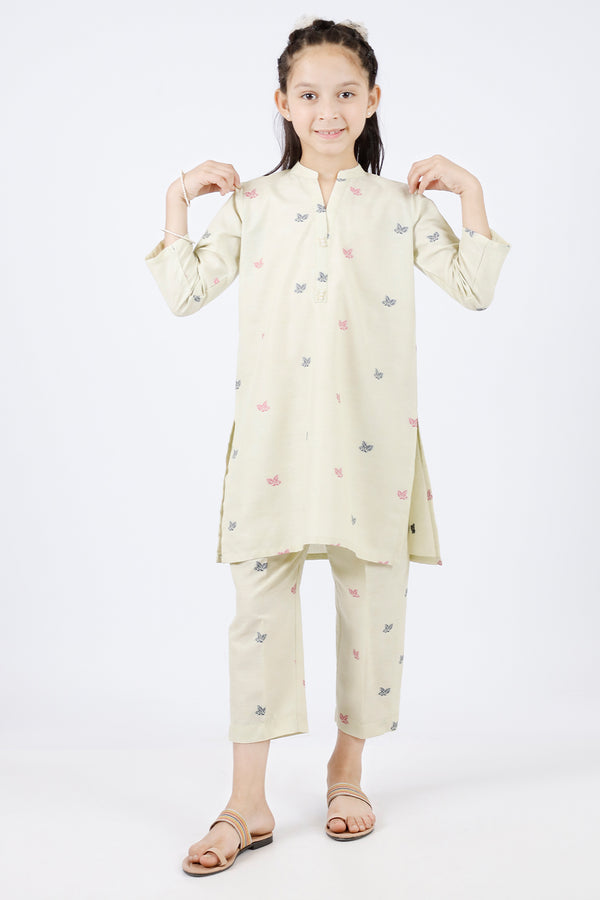 Stitched Cotton Jacquard Shirt/trouser For Kids