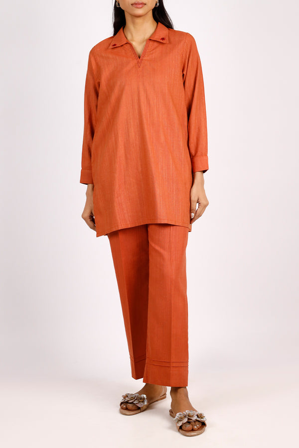 Solid Slub Viscose Stitched 2 Piece (Shirt/Trouser)