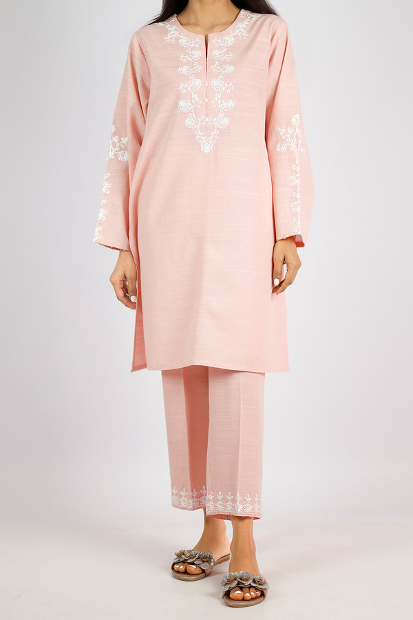 Solid Embroidered Soft Raw Silk Stitched 2 Piece (Shirt/Trouser)