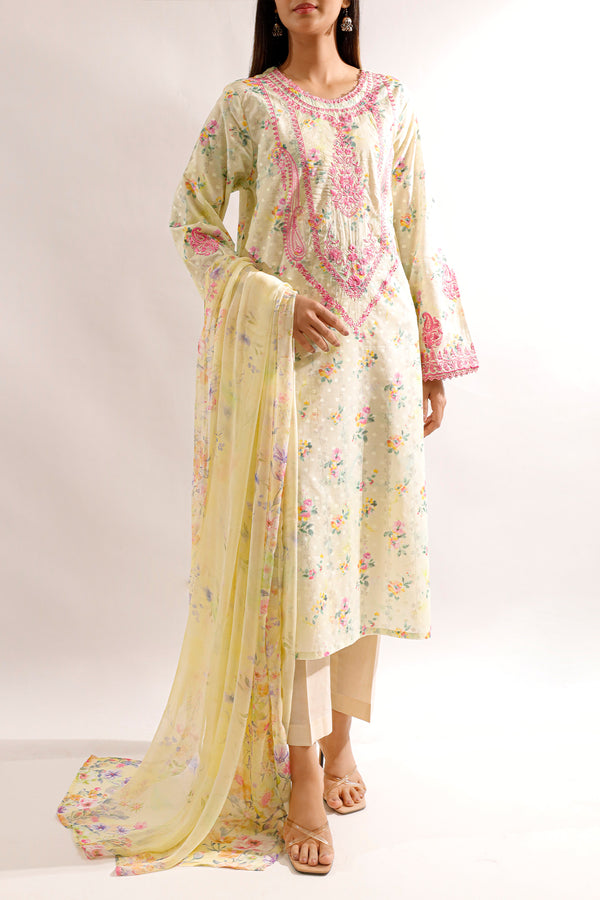 Printed Embroidered Self Jacquard Stitched Shirt