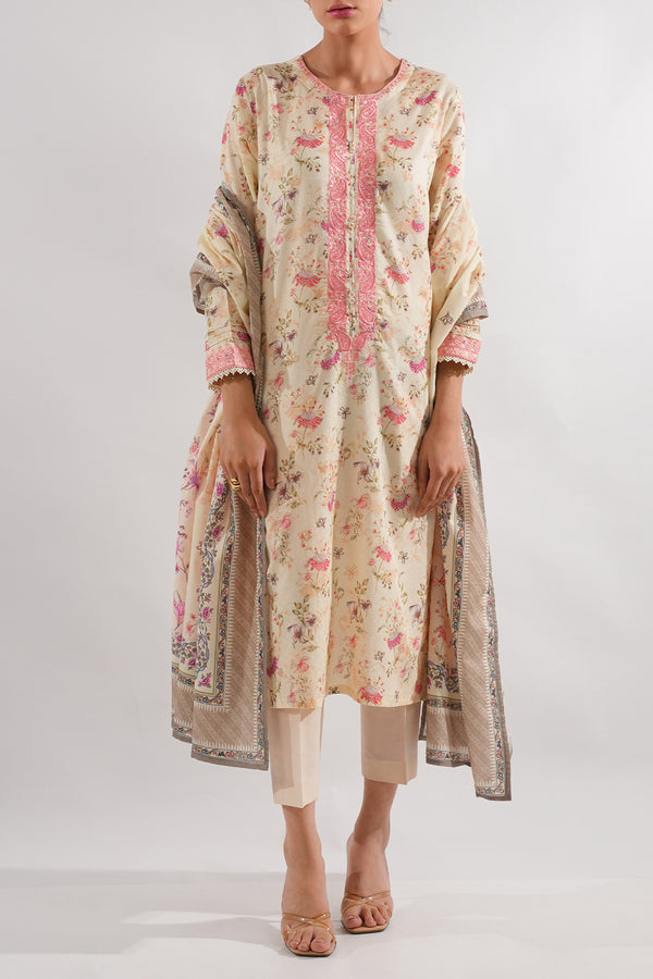 Printed Embroidered Self Jacquard Stitched 2 Piece (Shirt/Dupatta)