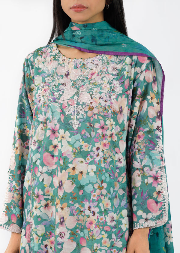 Embroidered Cotton Jacquard Stitched 3 Piece With Lawn Dupatta