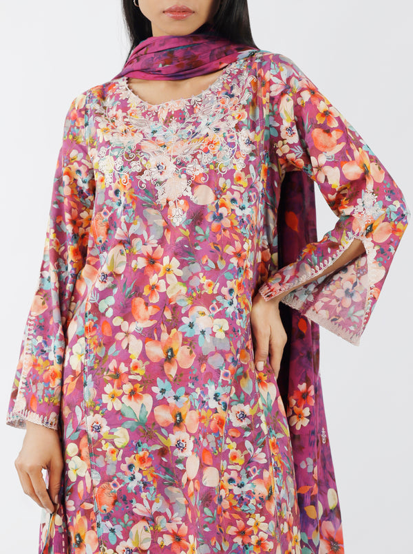 Embroidered Cotton Jacquard Stitched 2 Piece (Shirt/Trouser)